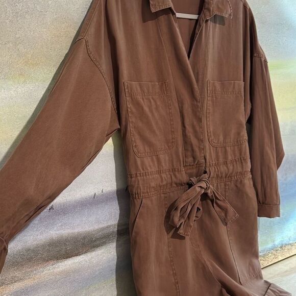 Zara Women's Utility Long Sleeve Belted Boiler Suit Romper Brown Small - Picture 3 of 6